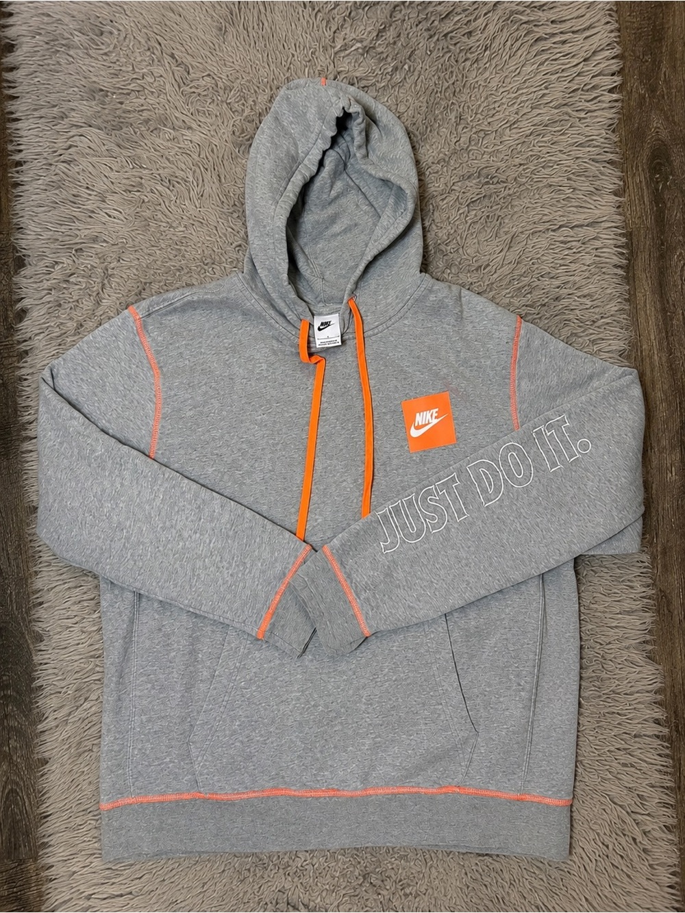 Nike Sportswear Just Do It Hoodie Gray Orange Pullover Men’s L